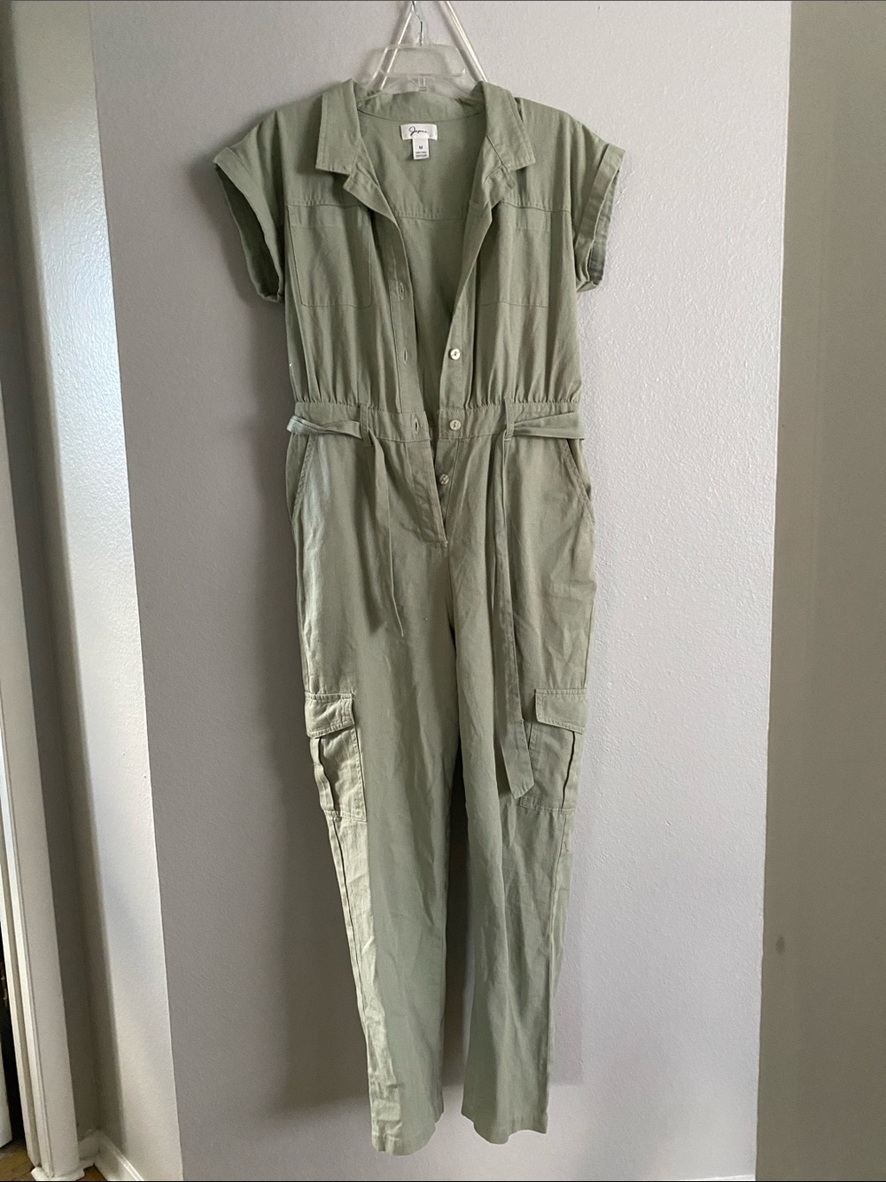 Women's Sage Green Utility Cargo Jumpsuit